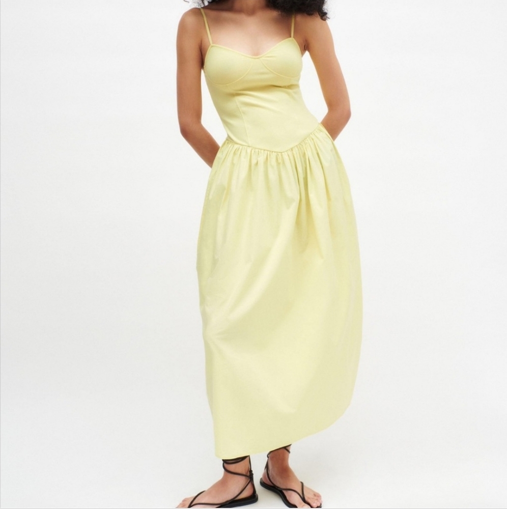 Zara Combination Poplin Dress Yellow size S